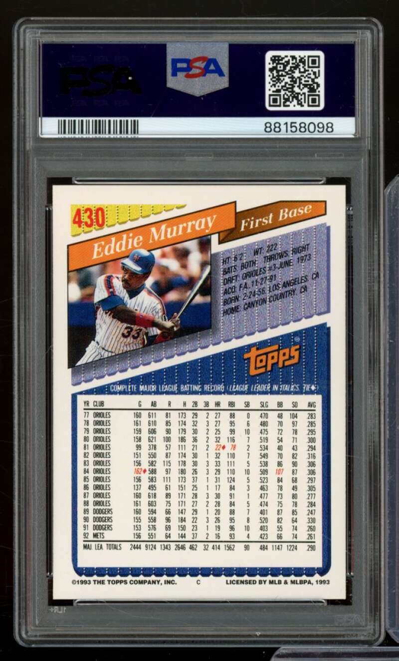 Eddie Murray Card 1993 Topps Gold #430 PSA 9 Image 2