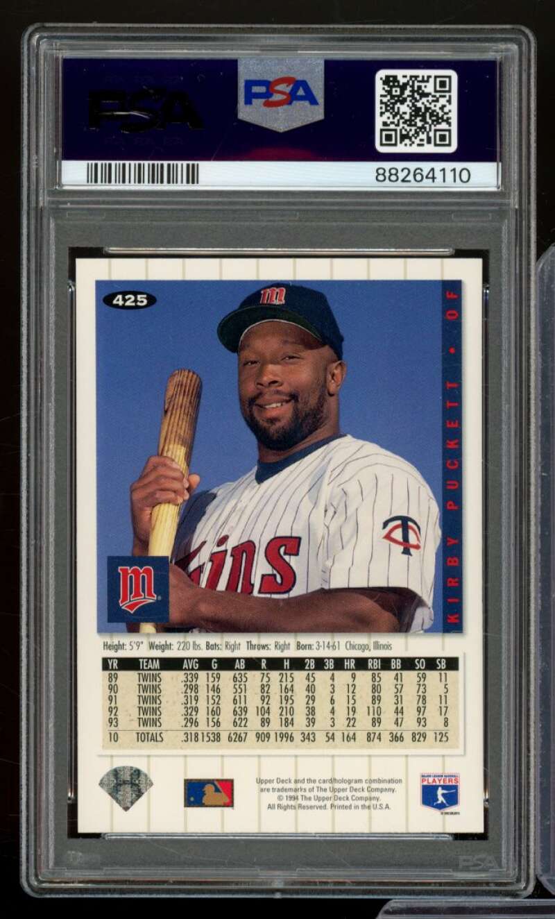 Kirby Puckett Card 1994 Coll. Choice #425 PSA 9 Image 2