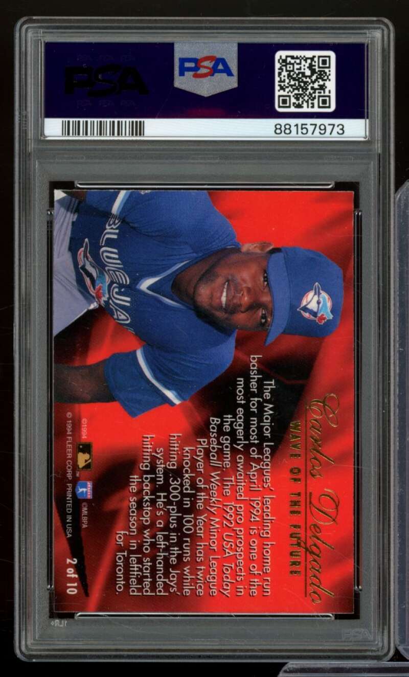 Carlos Delgado Rookie Card 1994 Flair Wave Of The Future #2 PSA 8 Image 2