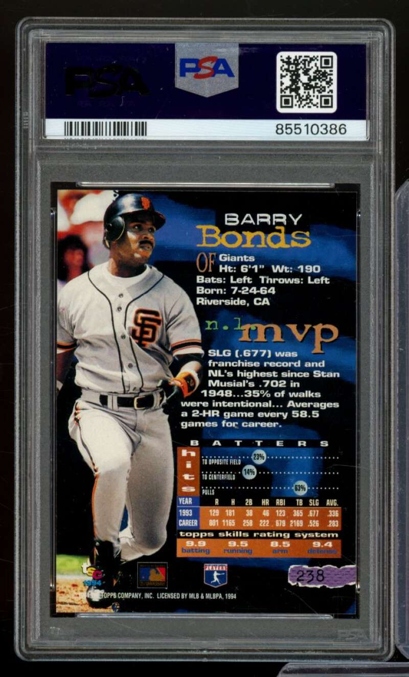 Barry Bonds Card 1994 Stadium Club #238 PSA 9 Image 2