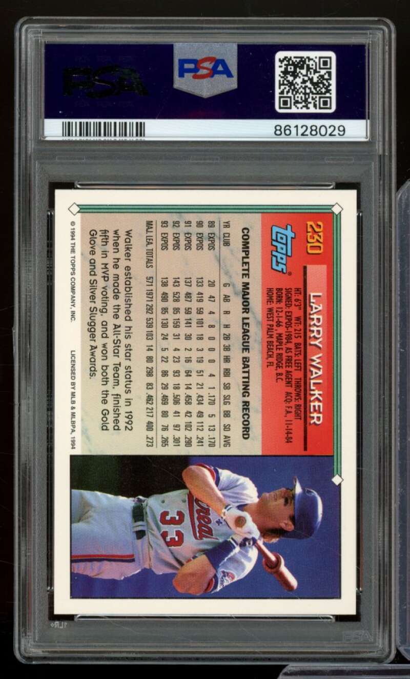 Larry Walker Card 1994 Topps #230 PSA 9 Image 2