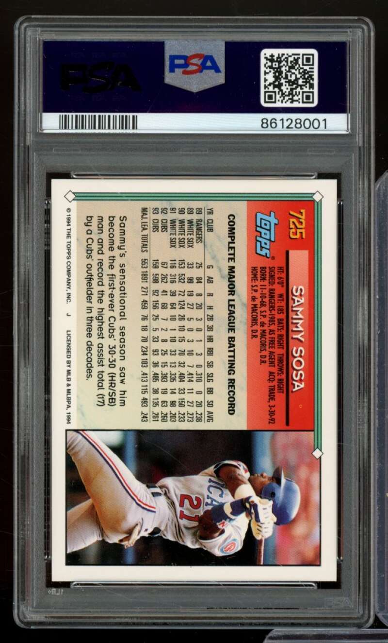 Sammy Sosa Card 1994 Topps #725 PSA 9 Image 2