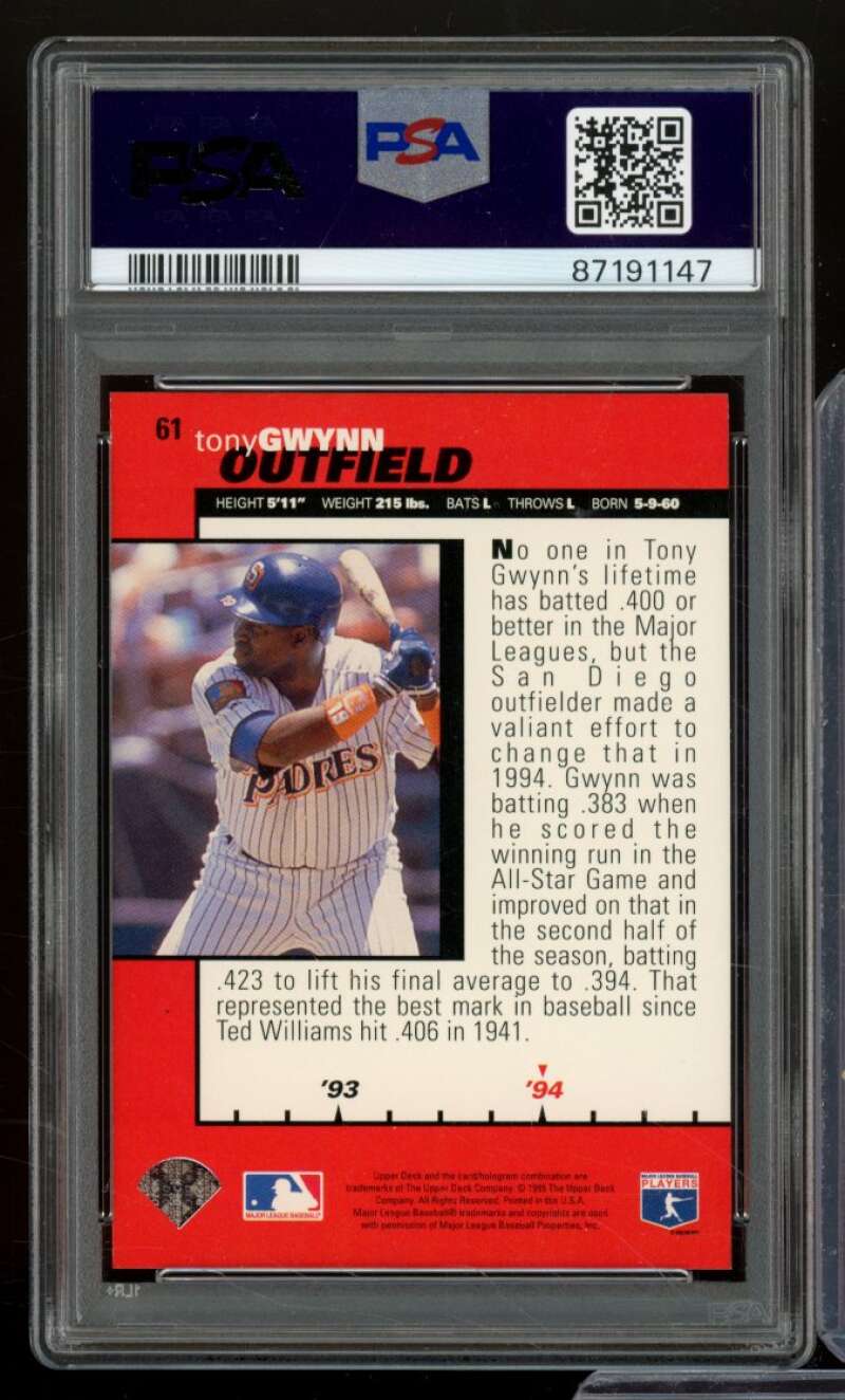 Tony Gwynn Card 1995 Collectors Choice #61 PSA 9 Image 2