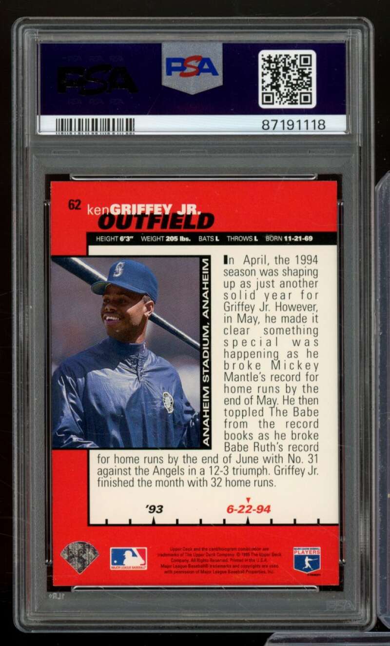 Ken Griffey Jr. Card 1995 Collectors Choice #62 PSA 7 Image 2