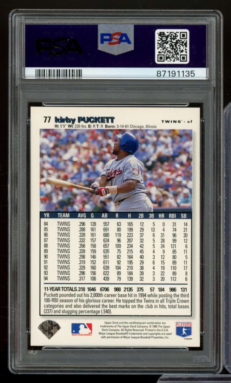 Kirby Puckett Card 1995 Collector's Choice #77 PSA 9 Image 2