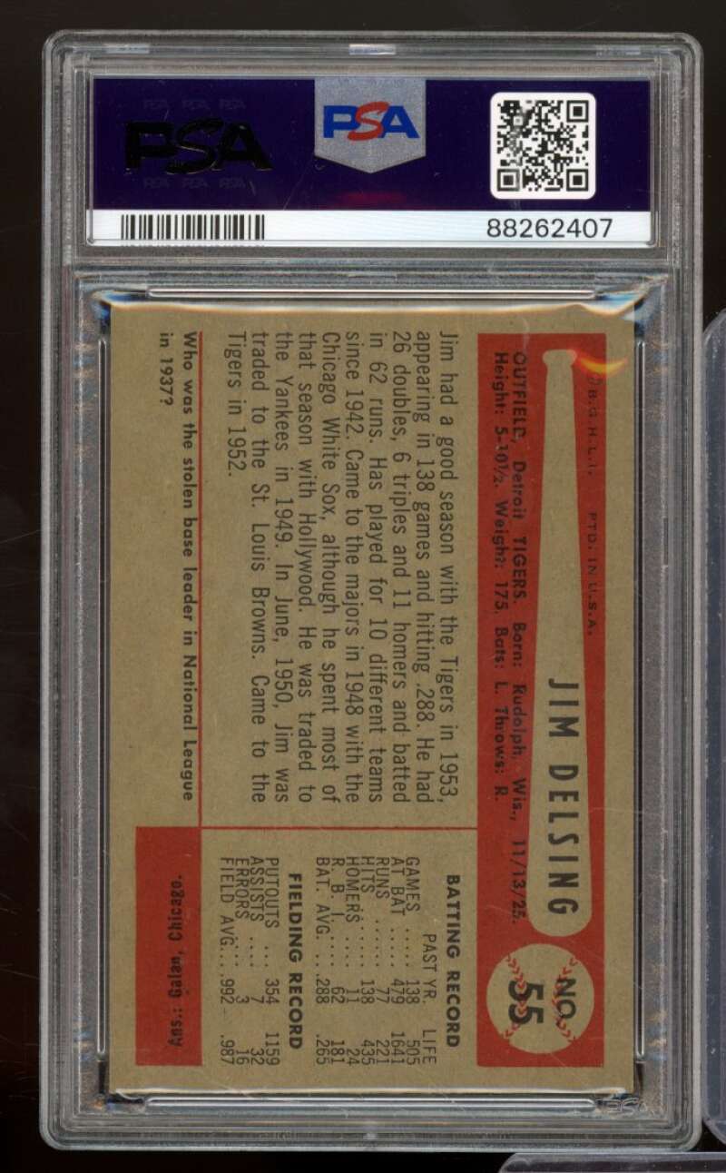 Jim Delsing Card 1954 Bowman #55 PSA 4 Image 2