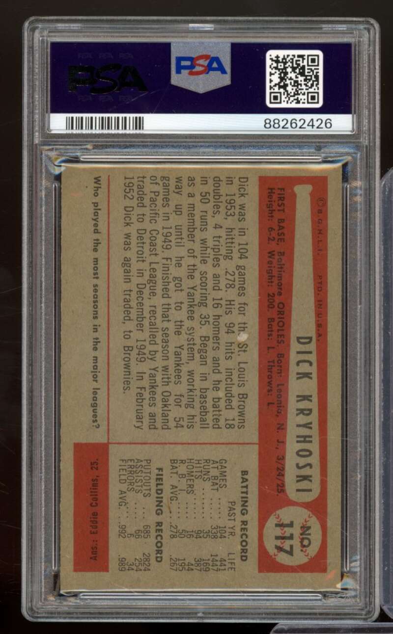 Dick Kryhoski Card 1954 Bowman #117 PSA 4 Image 2