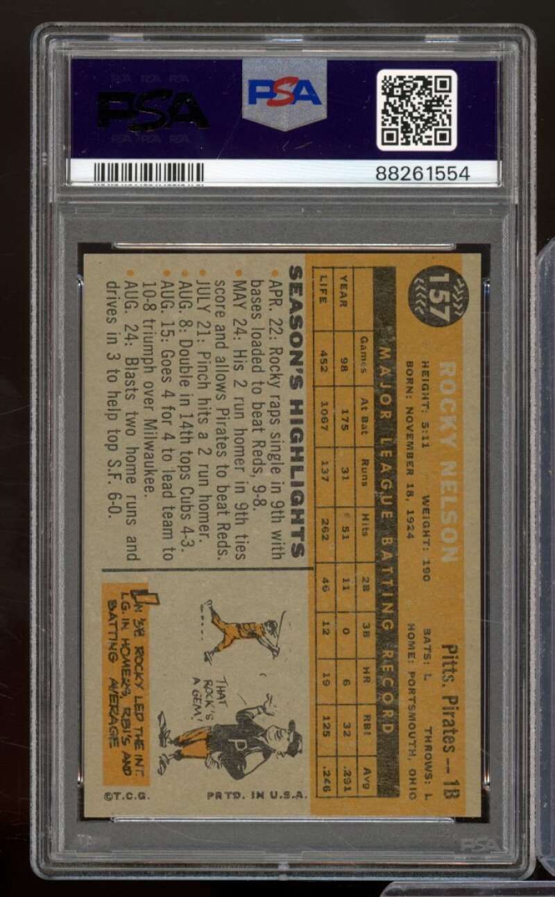 Rocky Nelson Card 1960 Topps #157 PSA 6 Image 2