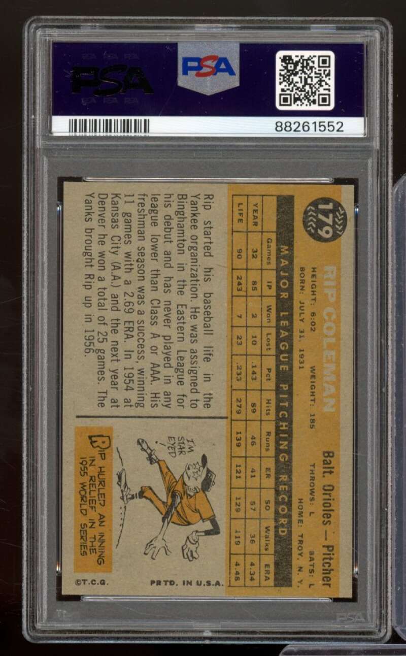 Rip Coleman Card 1960 Topps #179 PSA 6 Image 2