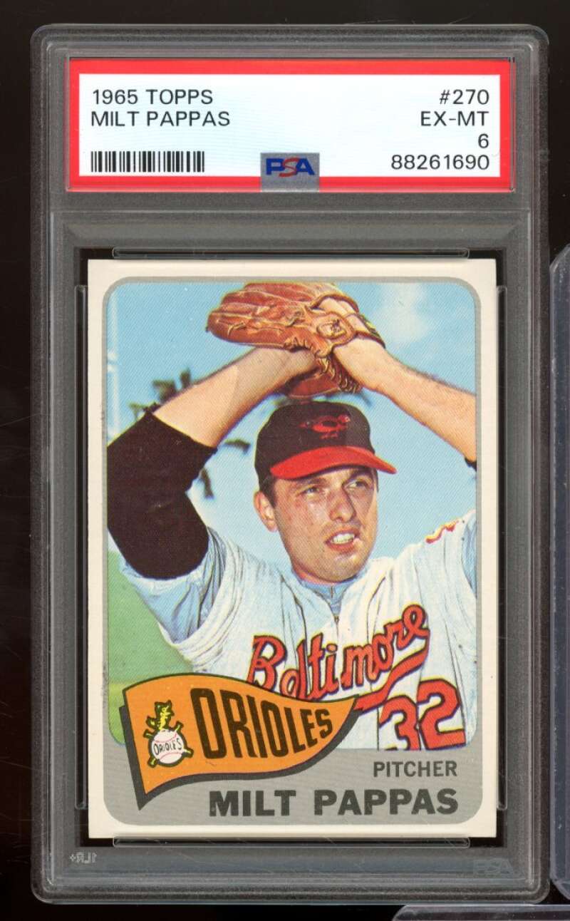 Milt Pappas Card 1965 Topps #270 PSA 6 Image 1