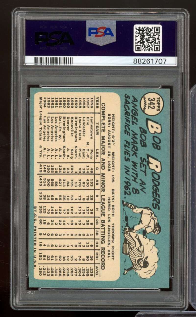 Bob Rodgers Card 1965 Topps #342 PSA 6 Image 2