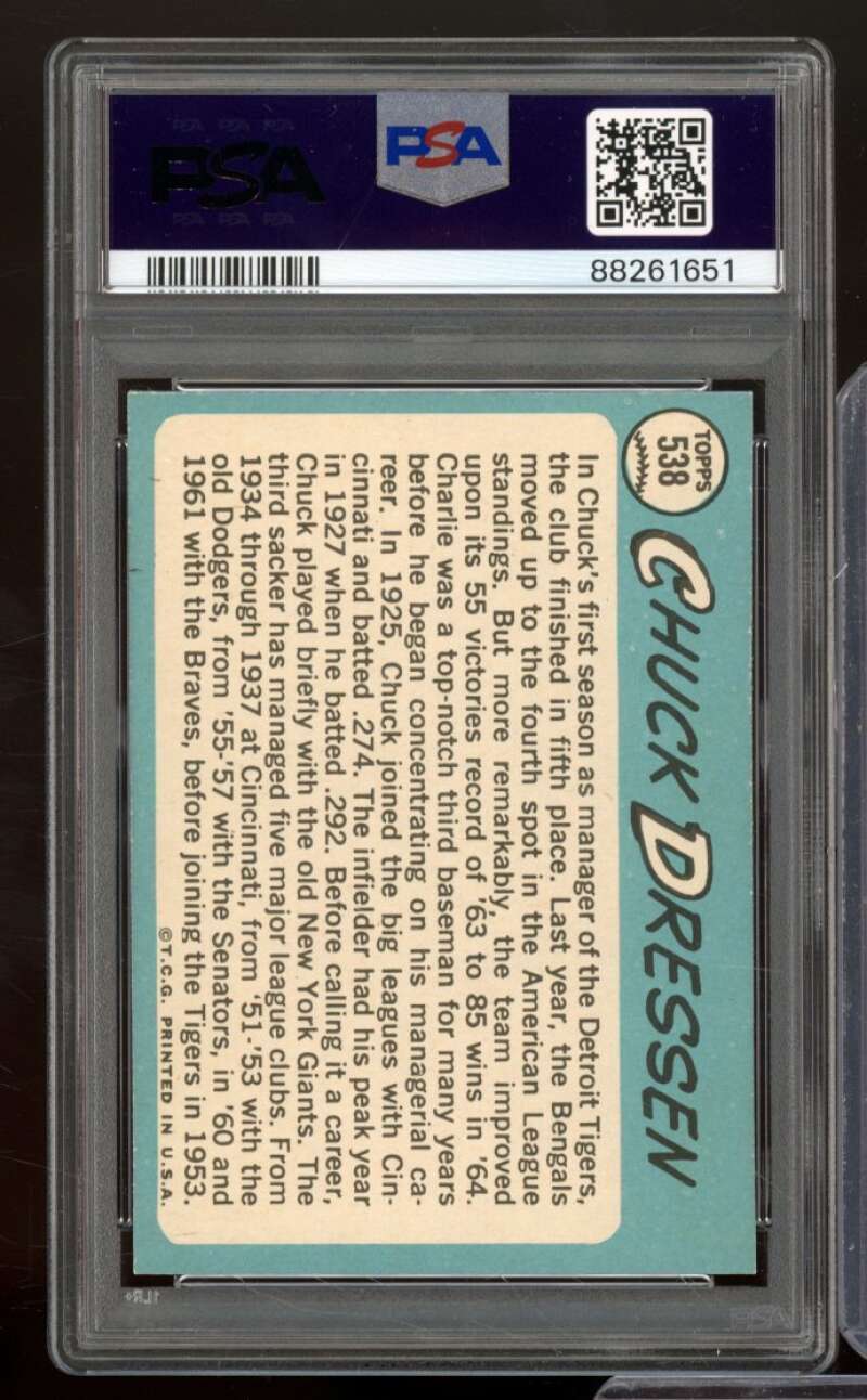 Chuck Dressen Card 1965 Topps #538 PSA 5 Image 2