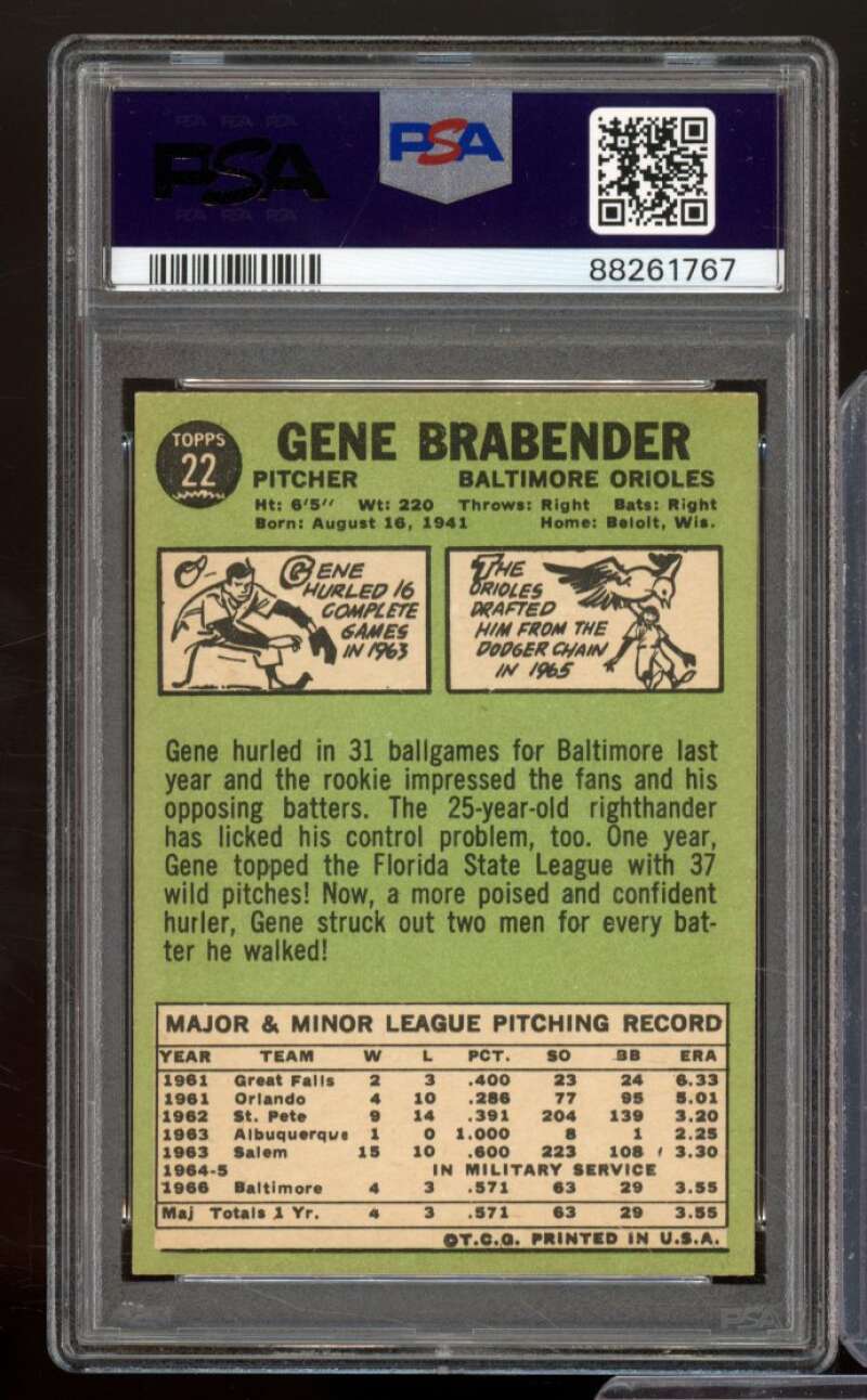 Gene Brabender Card 1967 Topps #22 PSA 6 Image 2