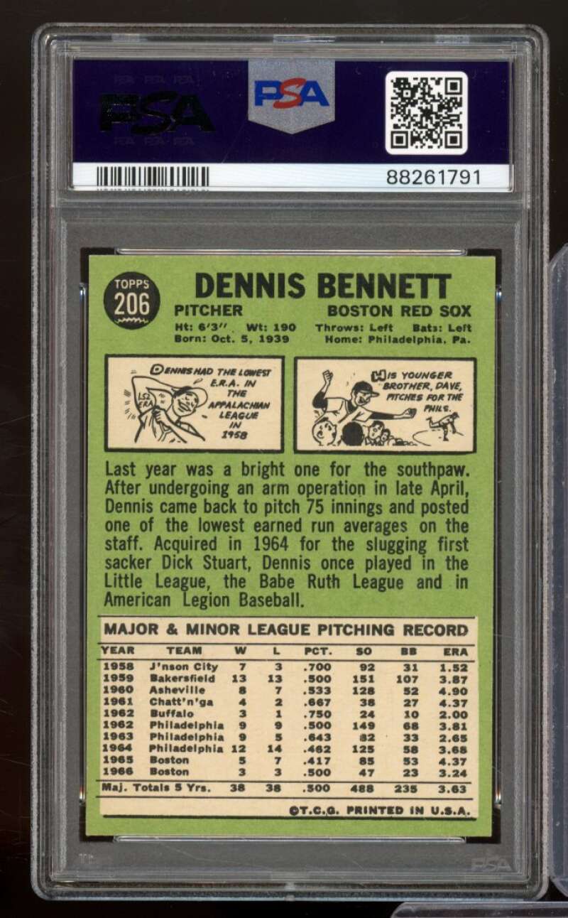 Dennis Bennett Card 1967 Topps #206 PSA 5 Image 2