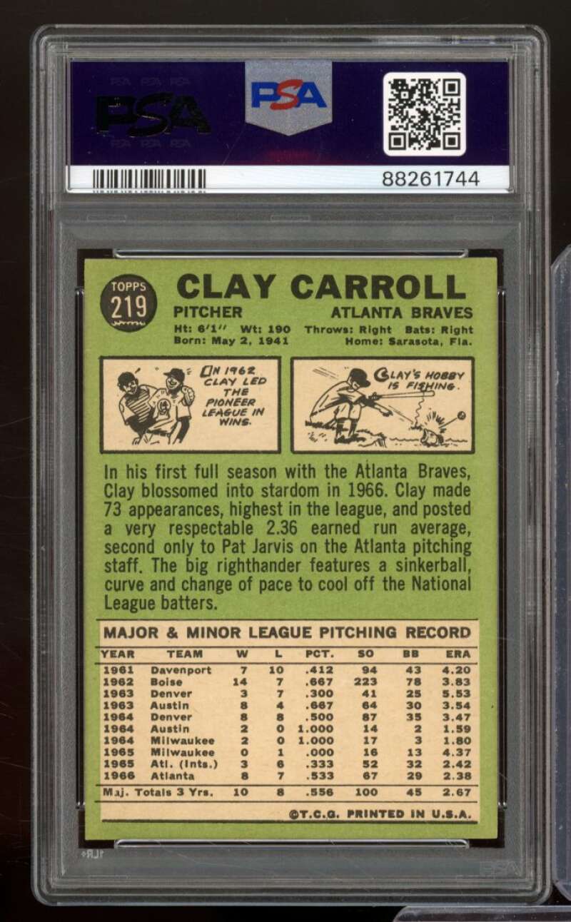 Clay Carroll Card 1967 Topps #219 PSA 6 Image 2