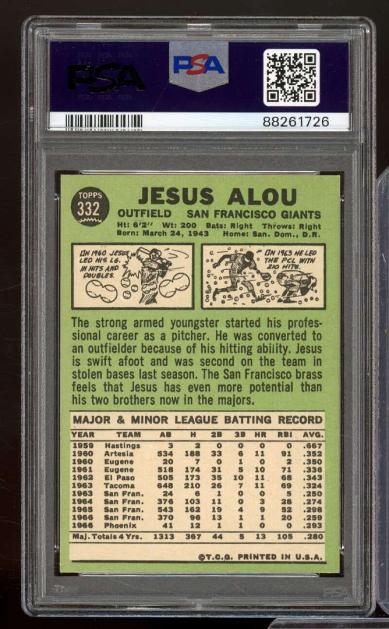 Jesus Alou Card 1967 Topps #332 PSA 6 Image 2