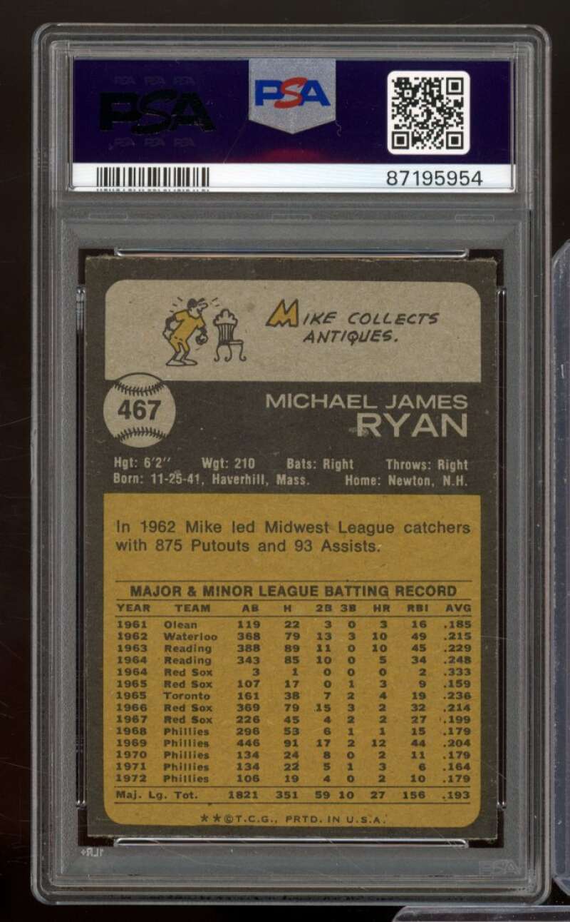 Mike Ryan Card 1973 Topps #467 PSA 7 Image 2