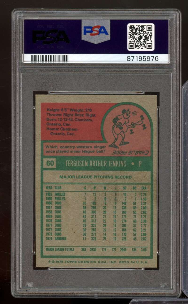 Fergie Jenkins Card 1975 Topps Mini #60 PSA 5 Image 2