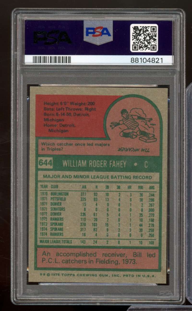 Bill Fahey Card 1975 Topps #644 PSA 7 Image 2