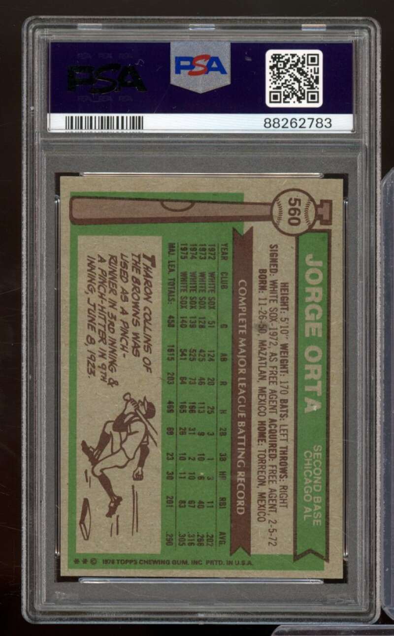 Jorge Orta Card 1976 Topps #560 PSA 8 Image 2