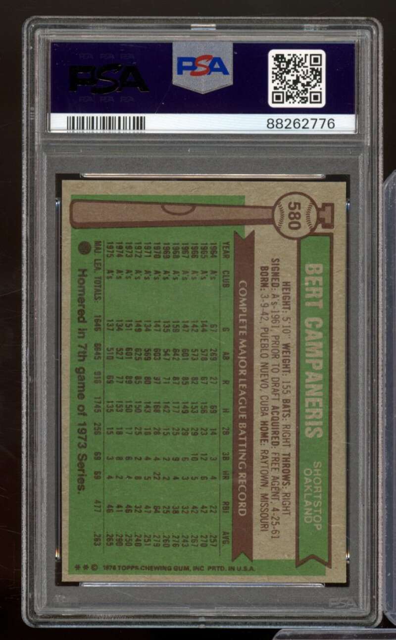 Bert Campaneris Card 1976 Topps #580 PSA 8 Image 2