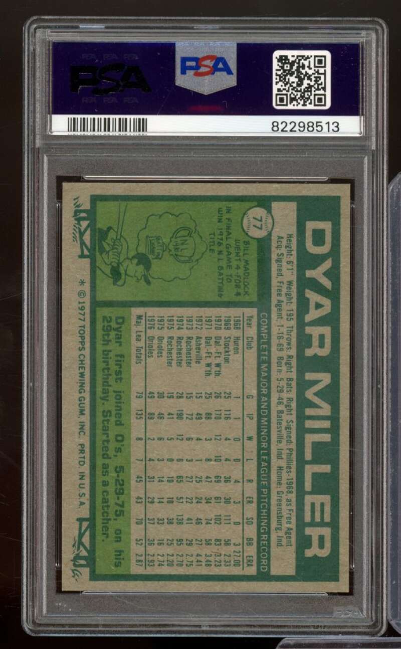 Dyar Miller Card 1977 Topps #77 PSA 8 Image 2