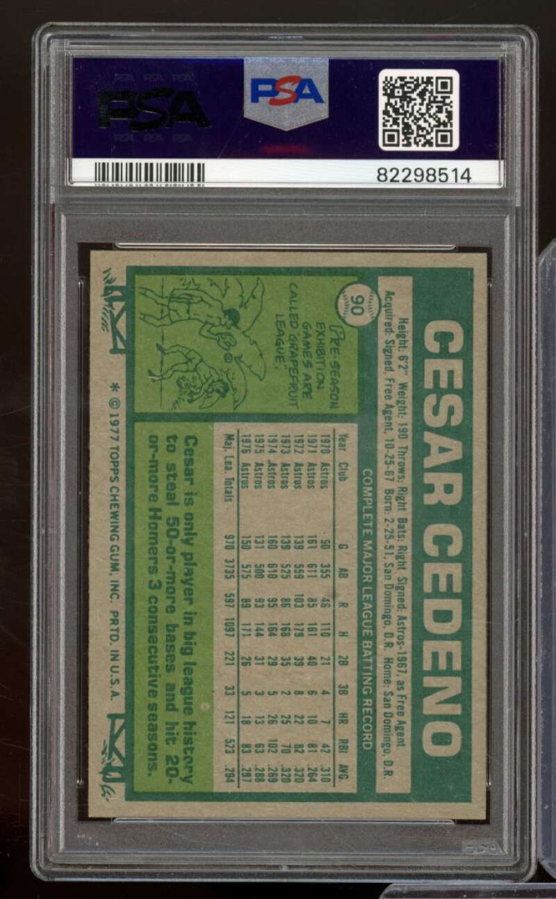 Cesar Cedeno Card 1977 Topps #90 PSA 8 Image 2