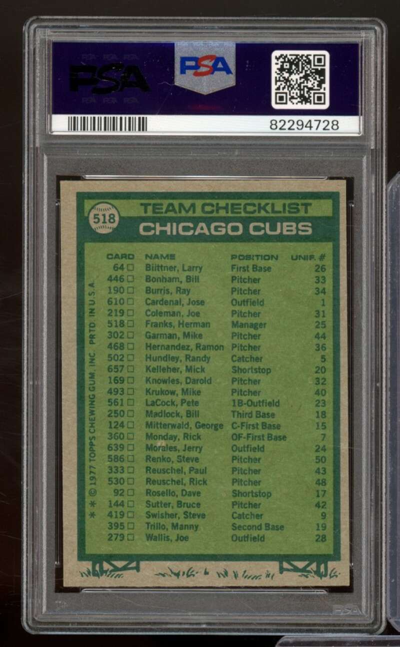 Chicago Cubs Team Card 1977 Topps #518 PSA 8 Image 2