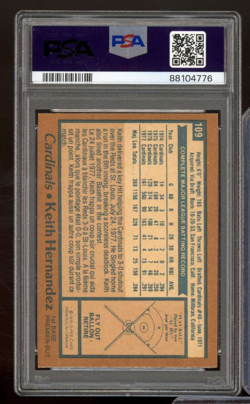 Keith Hernandez Card 1978 O-Pee-Chee #109 PSA 7 Image 2