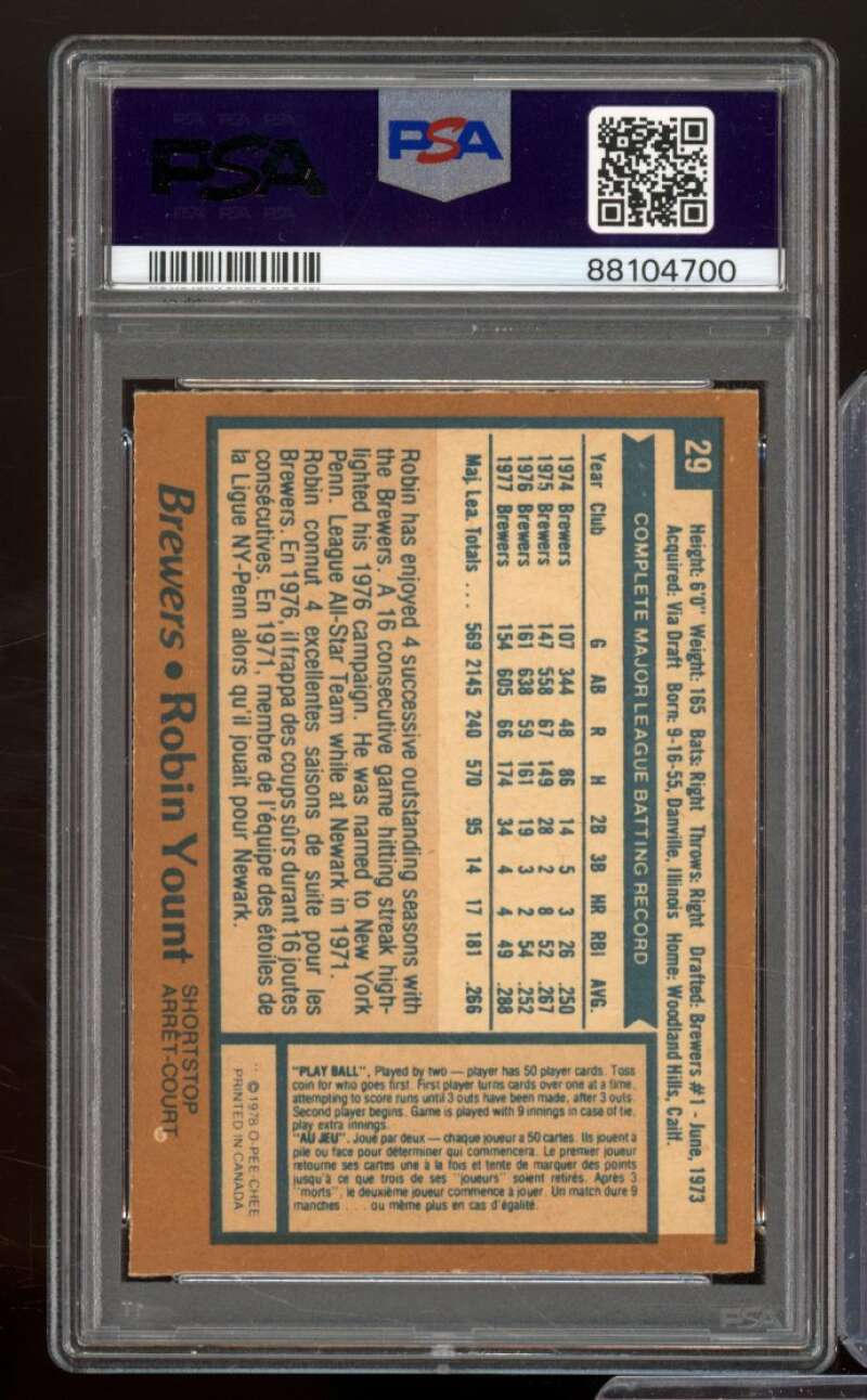 Robin Yount Card 1978 O-Pee-Chee #29 PSA 3 Image 2