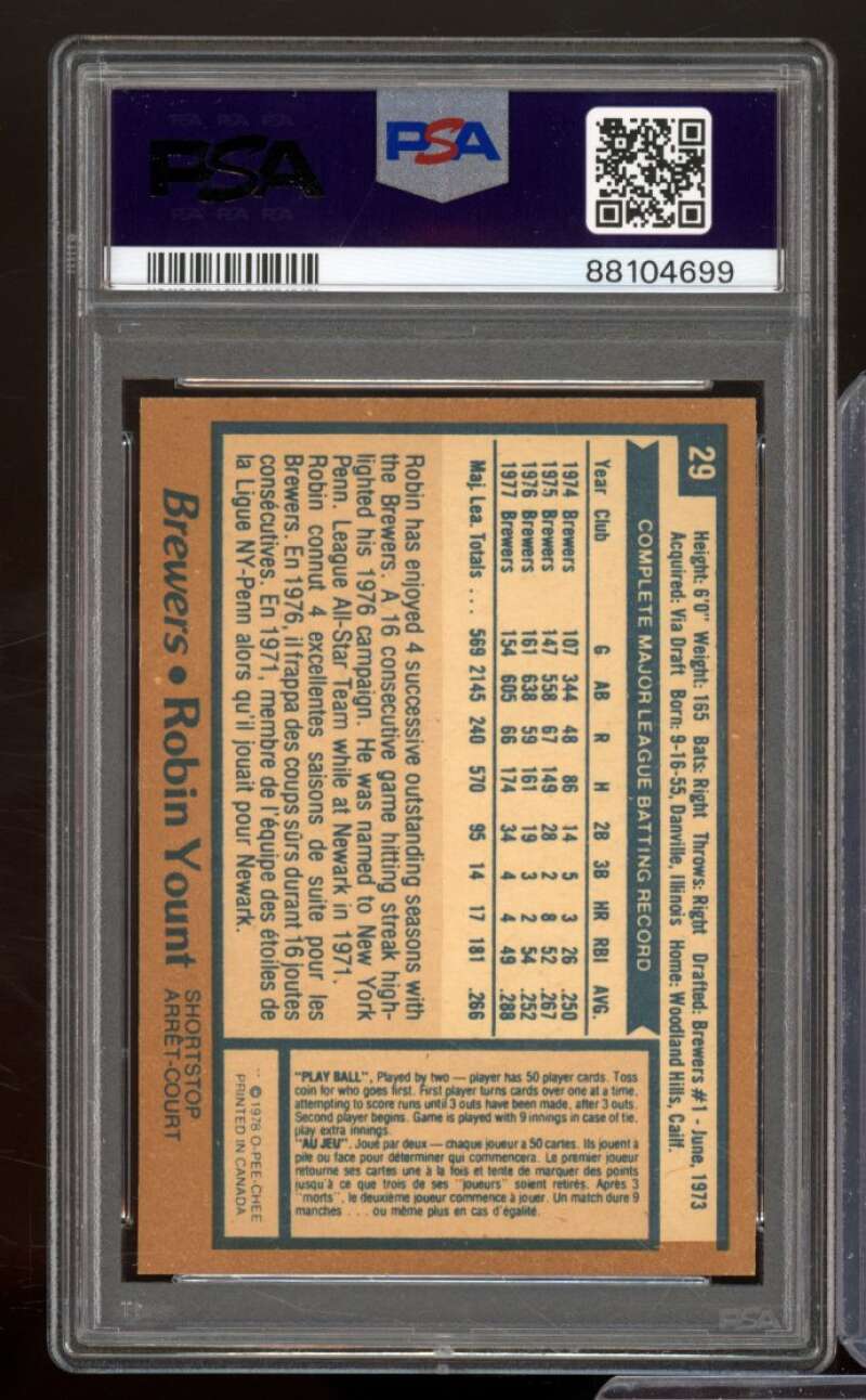 Robin Yount Card 1978 O-Pee-Chee #29 PSA 3 Image 2