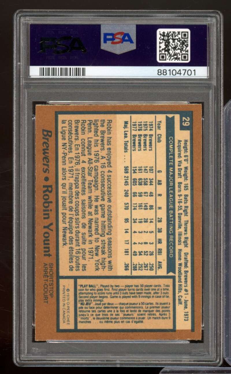 Robin Yount Card 1978 O-Pee-Chee #29 PSA 3.5 Image 2