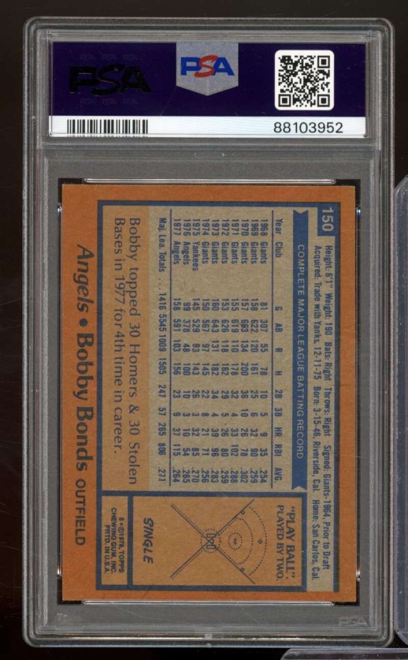 Bobby Bonds Card 1978 Topps #150 PSA 8 Image 2