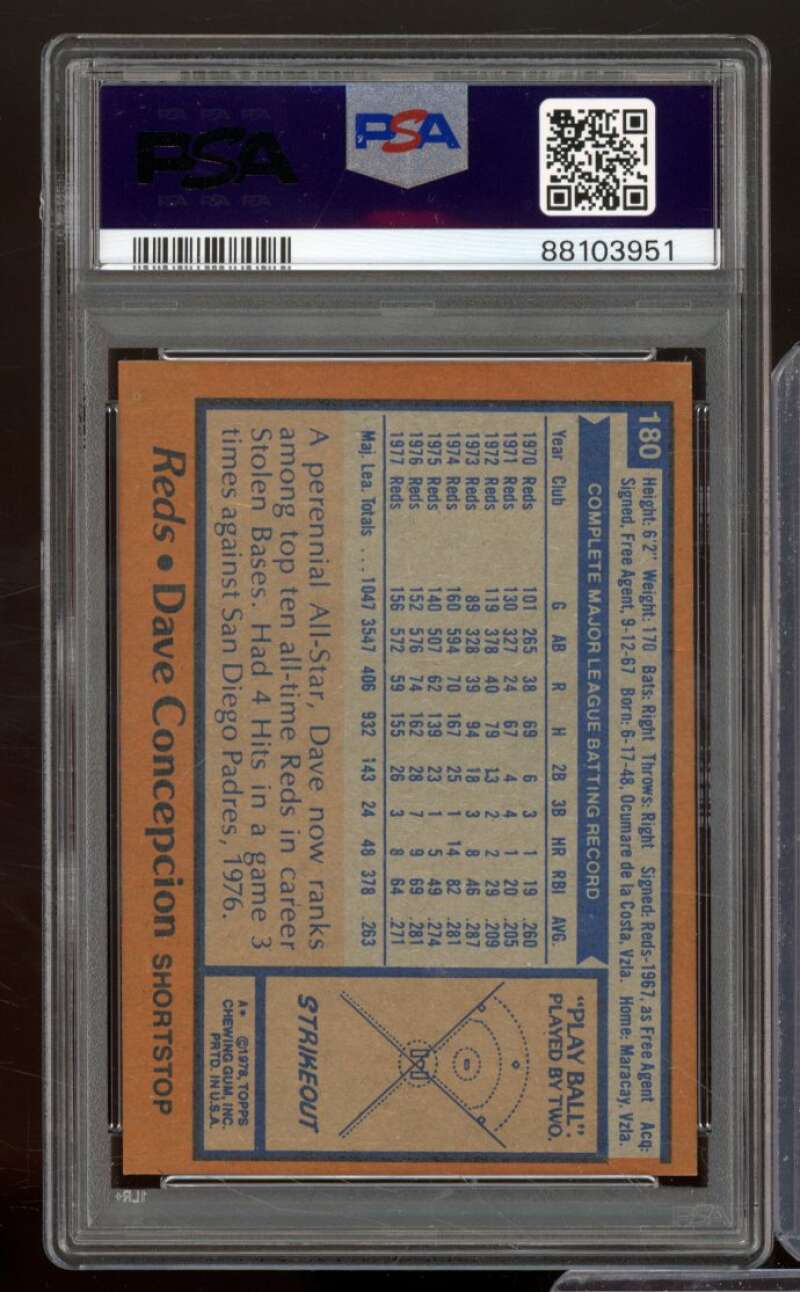 Dave Concepcion Card 1978 Topps #180 PSA 8 Image 2