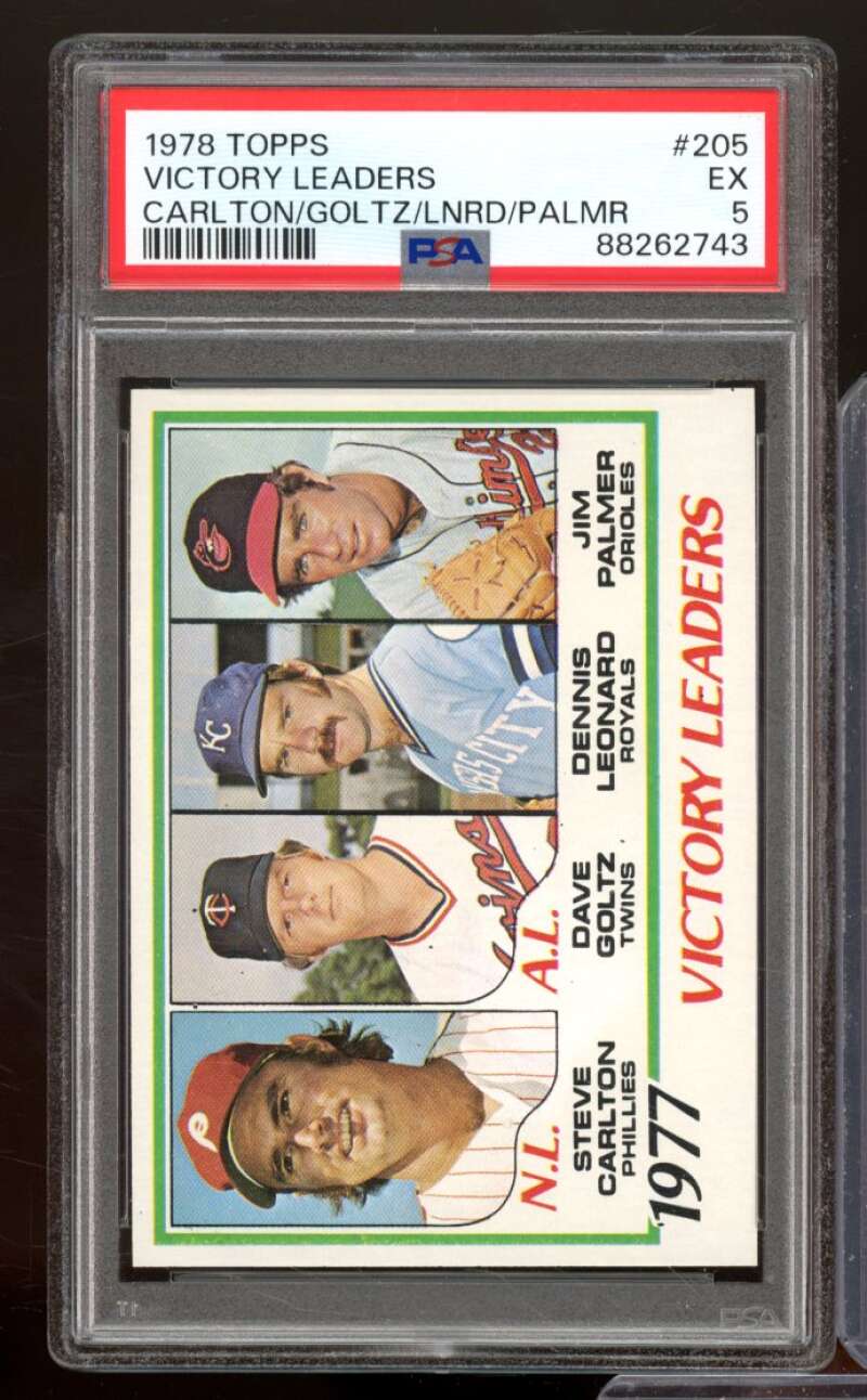 Steve Carlton/Goltz/Leonard/Jim Palmer 1978 Topps #205 Victory Leaders PSA 5 Image 1