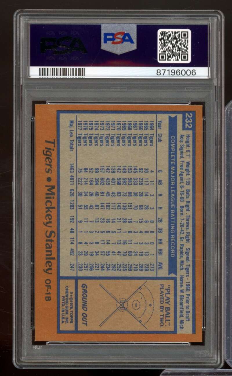 Mickey Stanley Card 1978 Topps #232 PSA 8 Image 2