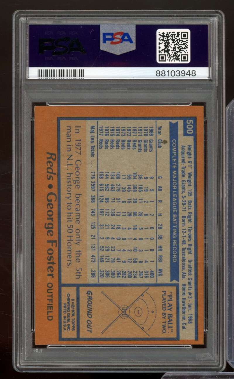 George Foster Card 1978 Topps #500 PSA 8 Image 2