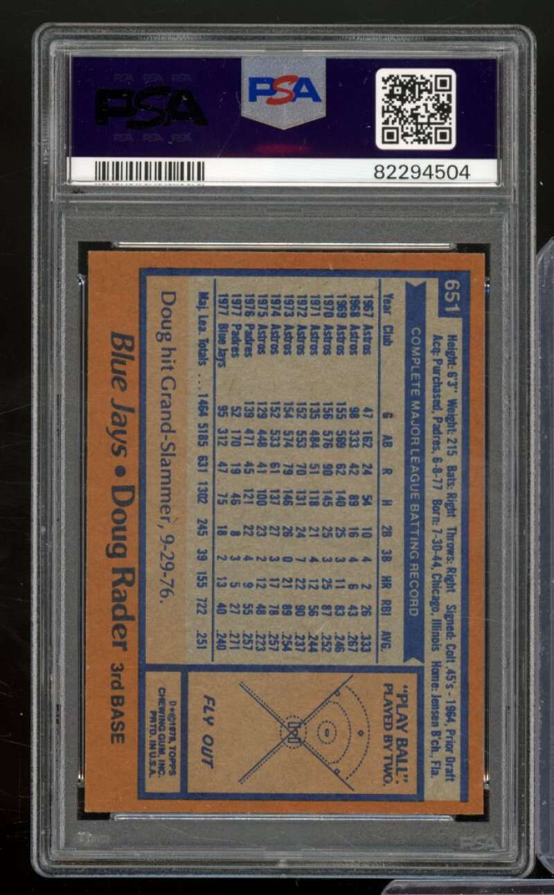 Doug Rader Card 1978 Topps #651 PSA 8 Image 2