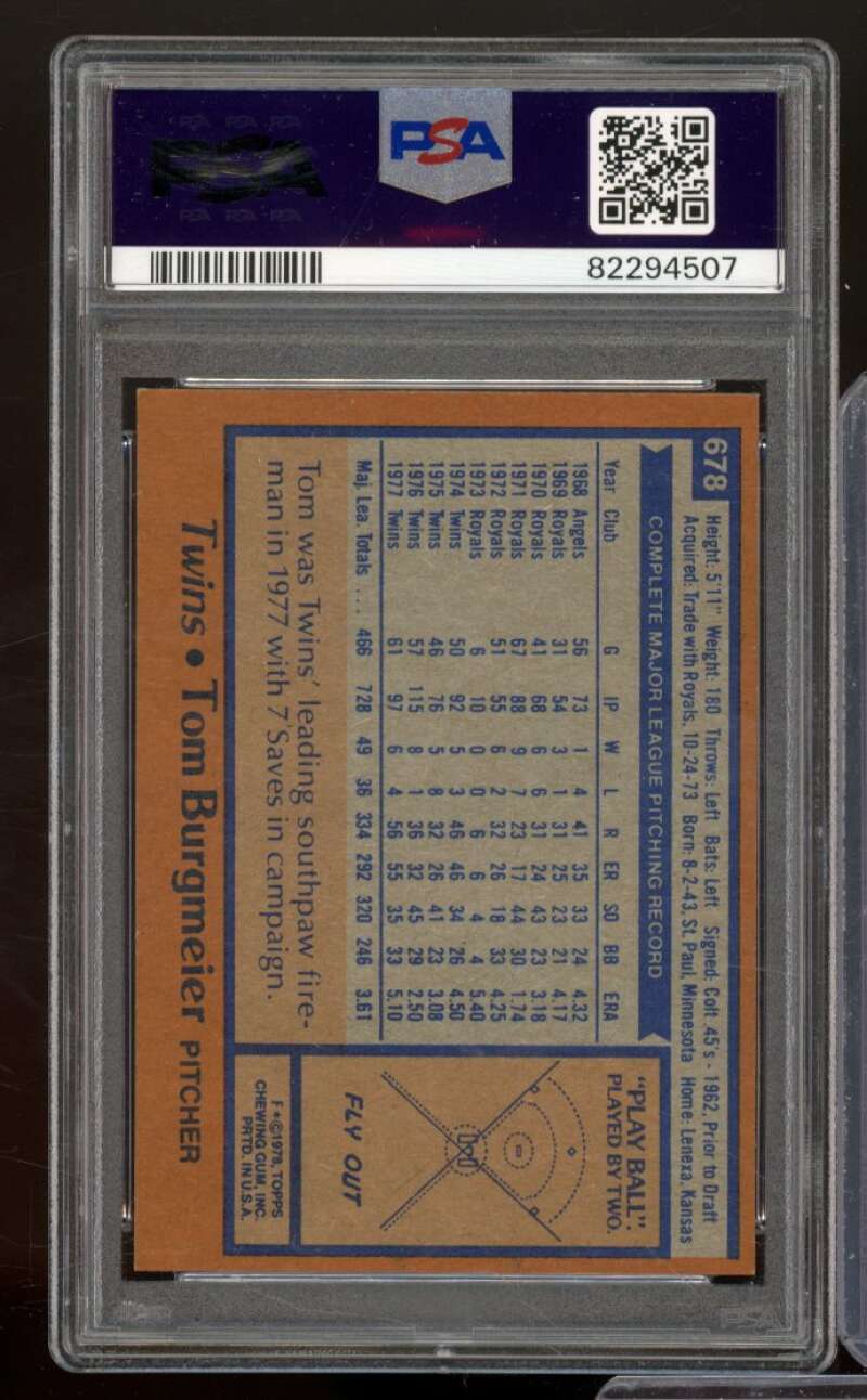 Tom Burgmeier Card 1978 Topps #678 PSA 8 Image 2