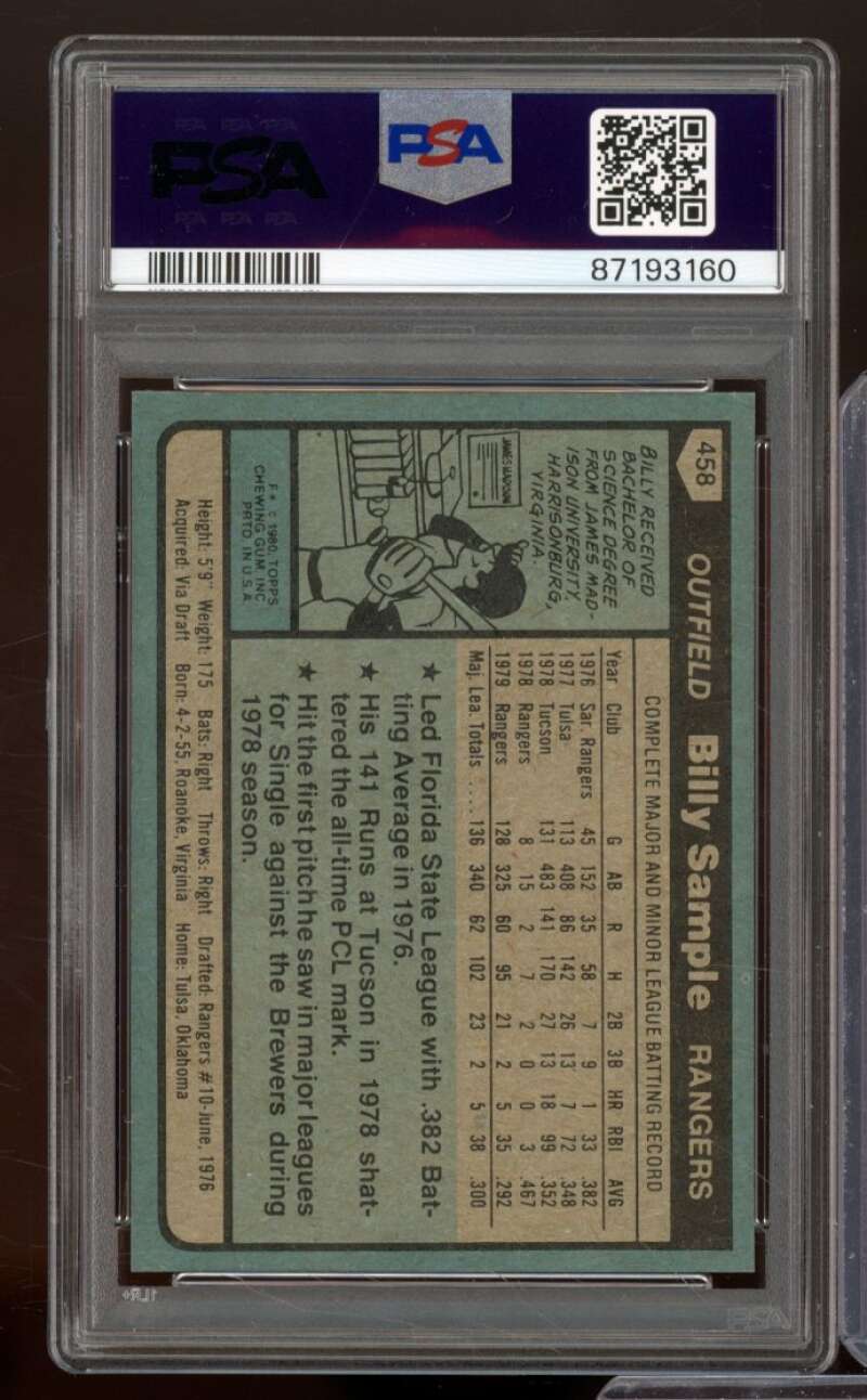 Billy Sample Card 1980 Topps #458 PSA 8 Image 2