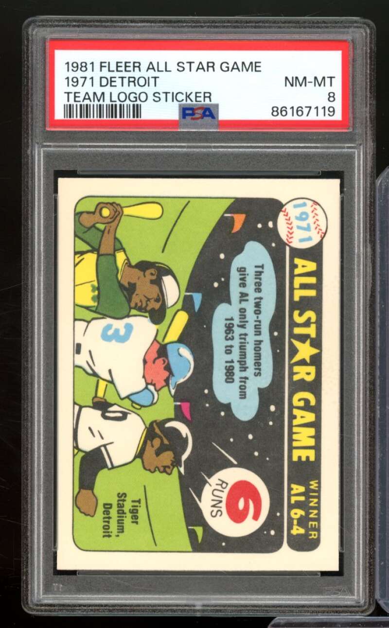 All Star Game Team Logo Sticker Detroit Card 1981 Fleer #NNO PSA 8 Image 1