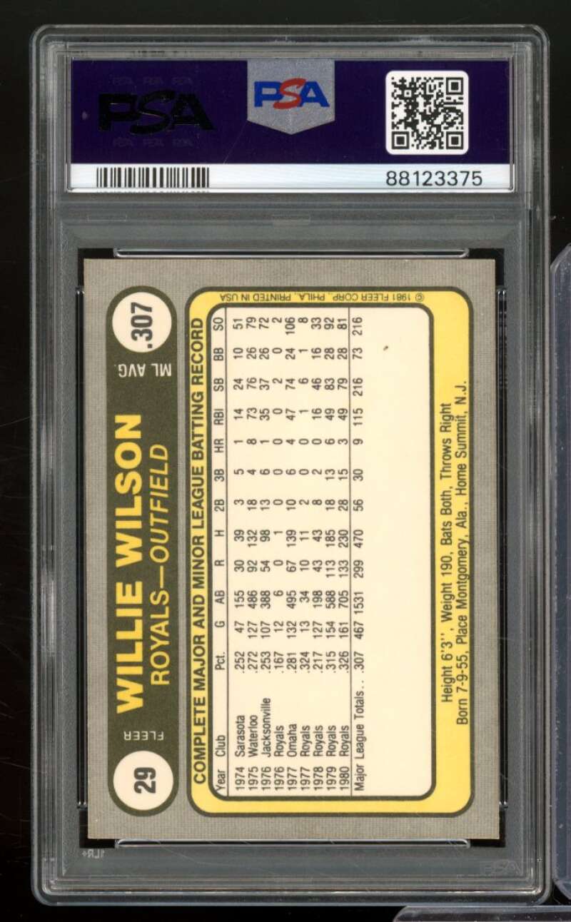 Willie Wilson Card 1981 Fleer #29 PSA 9 Image 2