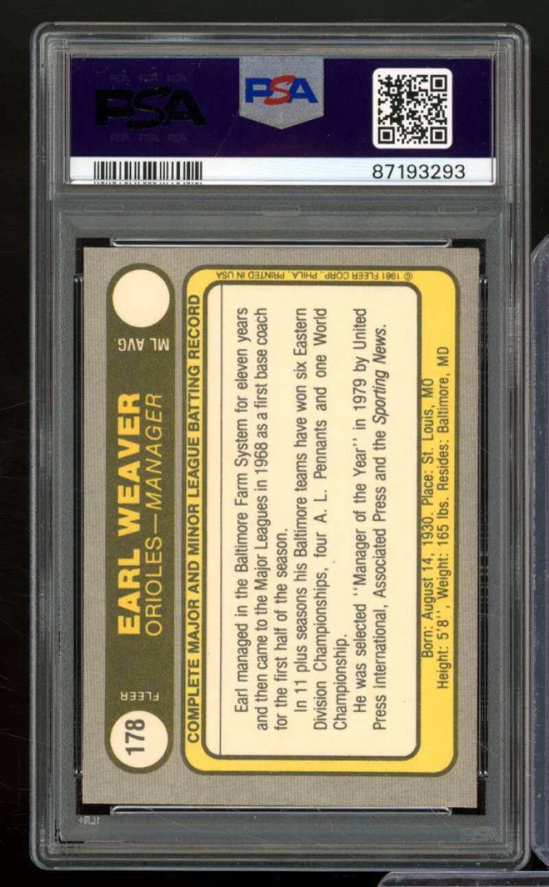 Earl Weaver Card 1981 Fleer #178 PSA 8 Image 2