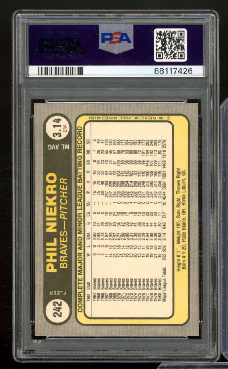 Phil Niekro Card 1981 Fleer #242 PSA 8 Image 2