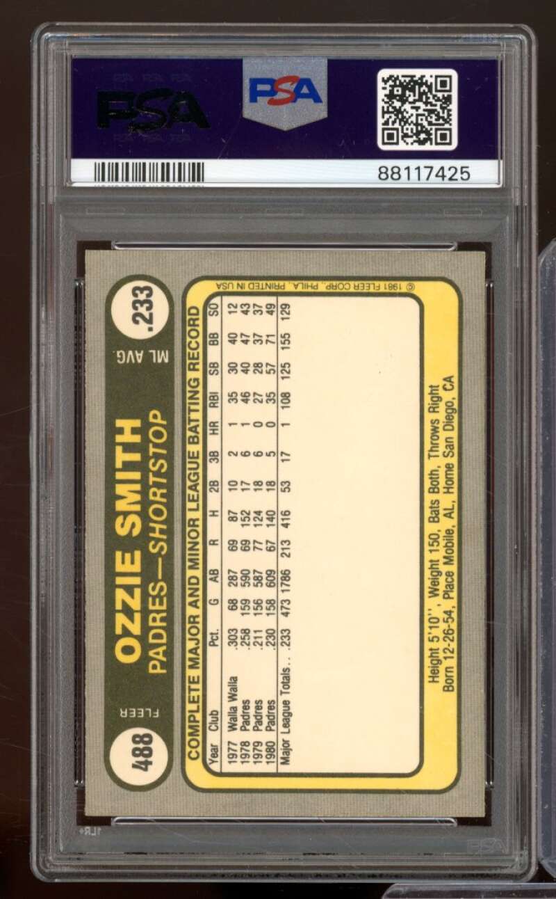 Ozzie Smith Card 1981 Fleer #488 PSA 8 Image 2