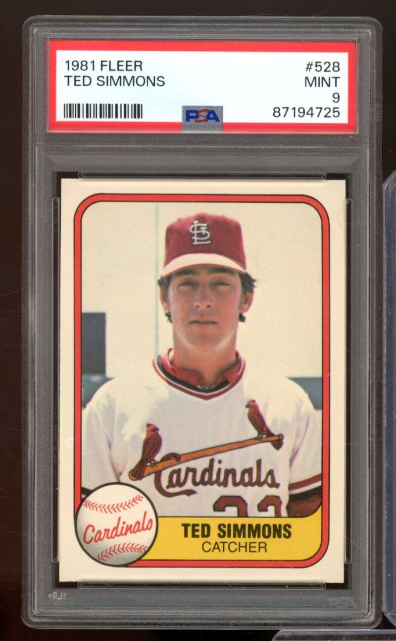 Ted Simmons Card 1981 Fleer #528 PSA 9 Image 1