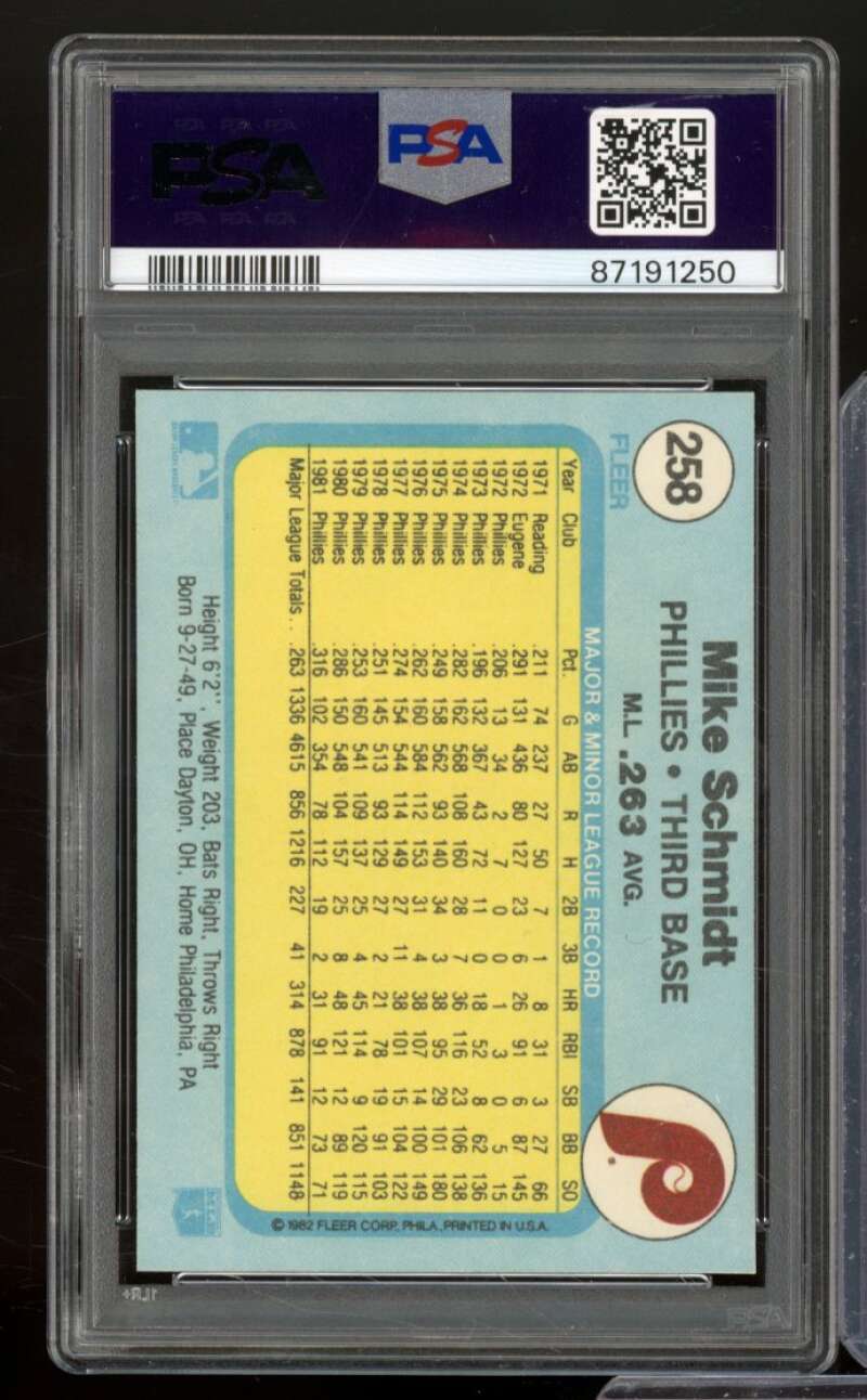 Mike Schmidt Card 1982 Fleer #258 PSA 8 Image 2