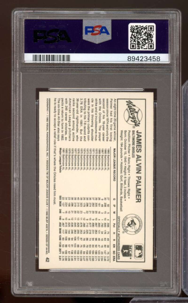 Jim Palmer Card 1982 Kellogg's #42 PSA 6 Image 2