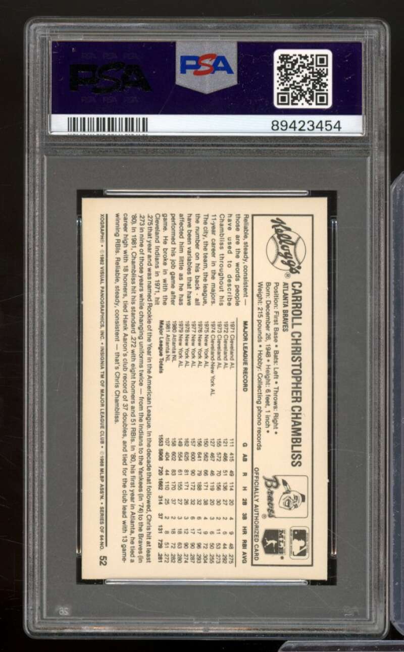 Chris Chambliss Card 1982 Kellogg's #52 PSA 8 Image 2