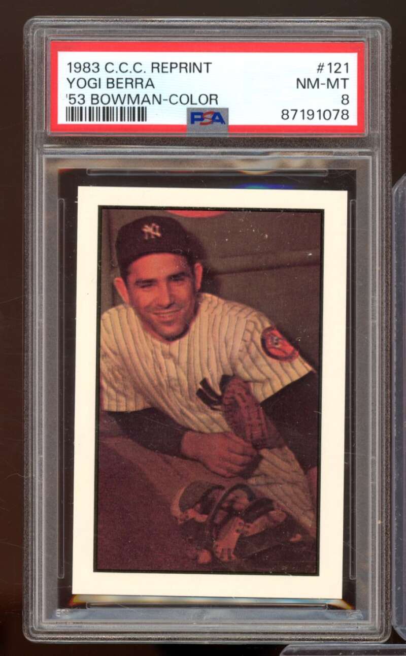 Yogi Berra Card 1983 C.C.C. Reprint 53 Bowman Color #121 PSA 8 Image 1